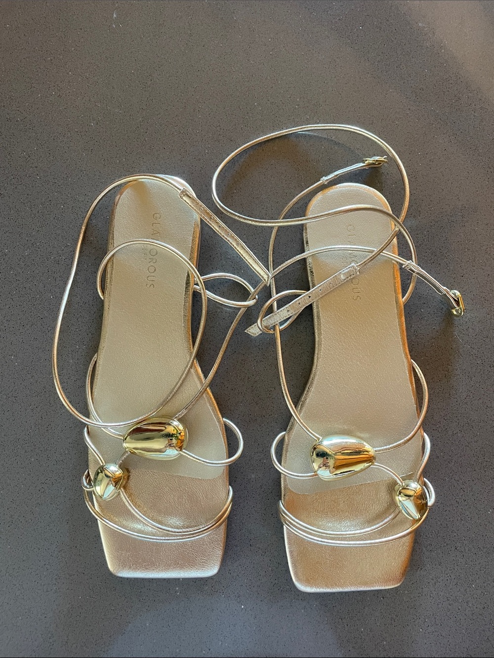 ASOS Metallic Gold Strappy Flat Sandals with Bead Accents